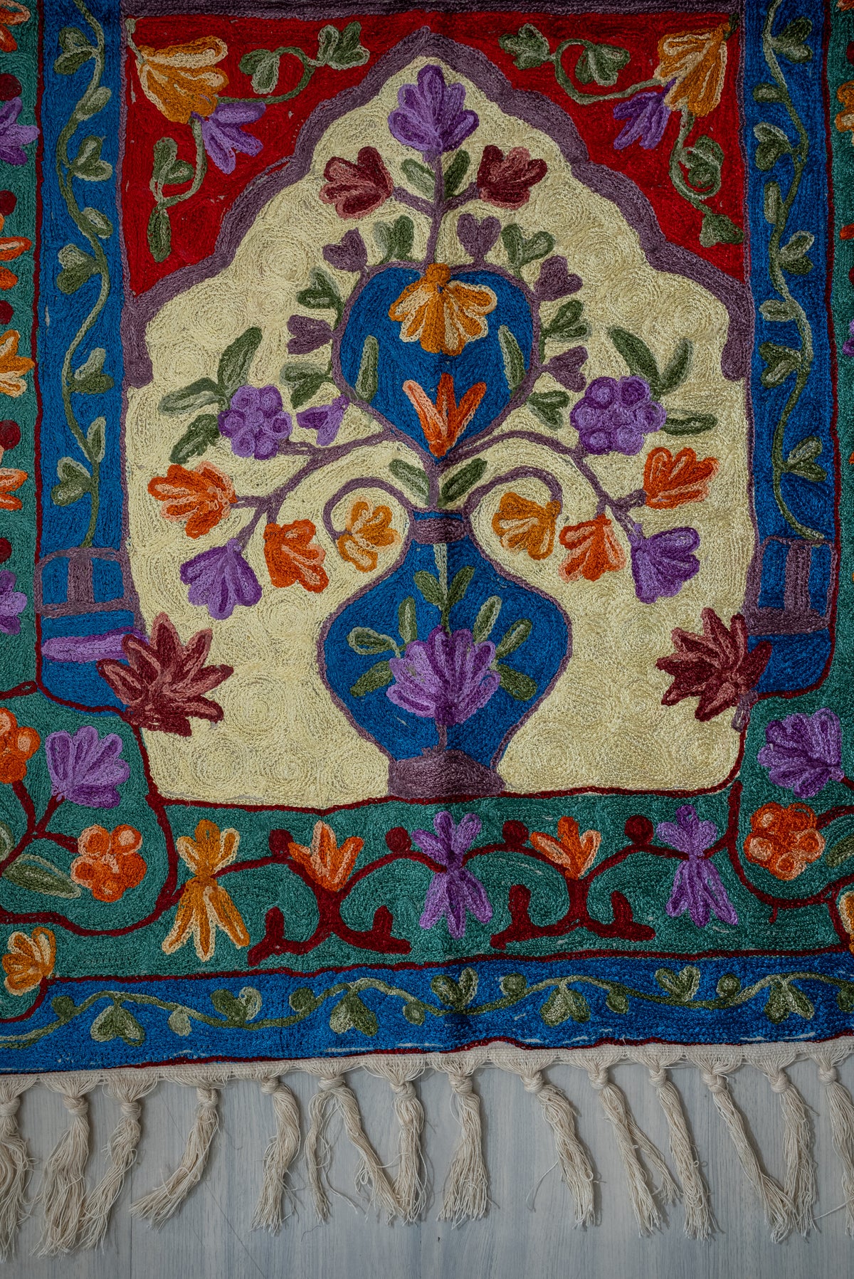 Emerald Arch Blossom: Hand Embroidered Jainimaz (Prayer Mat)