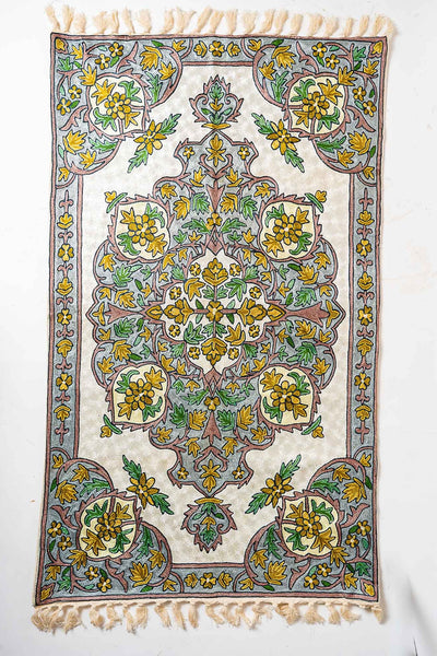 The Hand-Stitched Bouquet: Artisan-Crafted Floral Rug from Kashmir - KashmKari
