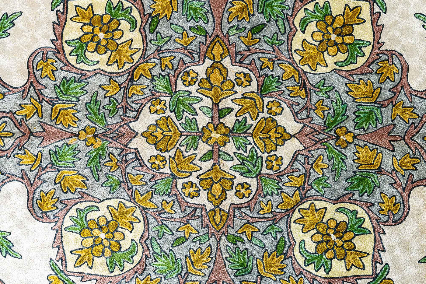 The Hand-Stitched Bouquet: Artisan-Crafted Floral Rug from Kashmir - KashmKari