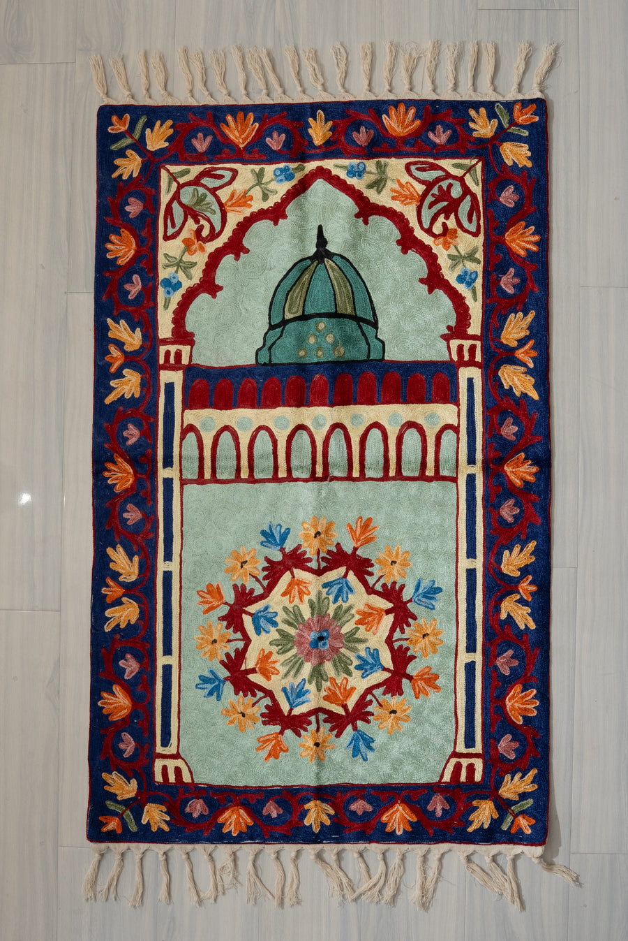 Royal Garden Dome: Hand Embroidered Jainimaz (Prayer Mat)