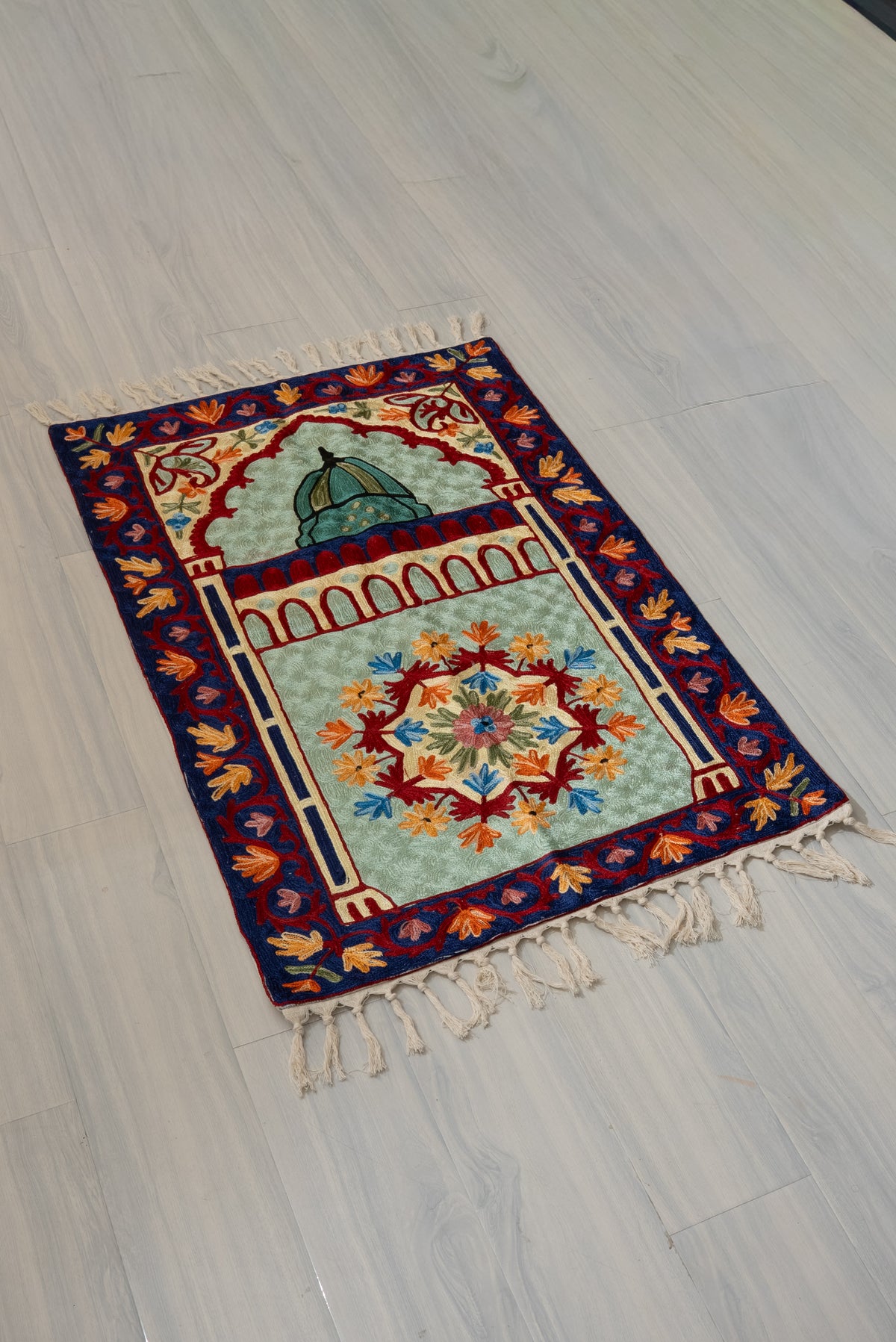 Royal Garden Dome: Hand Embroidered Jainimaz (Prayer Mat)