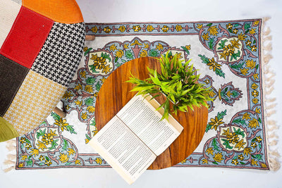 The Hand-Stitched Bouquet: Artisan-Crafted Floral Rug from Kashmir - KashmKari