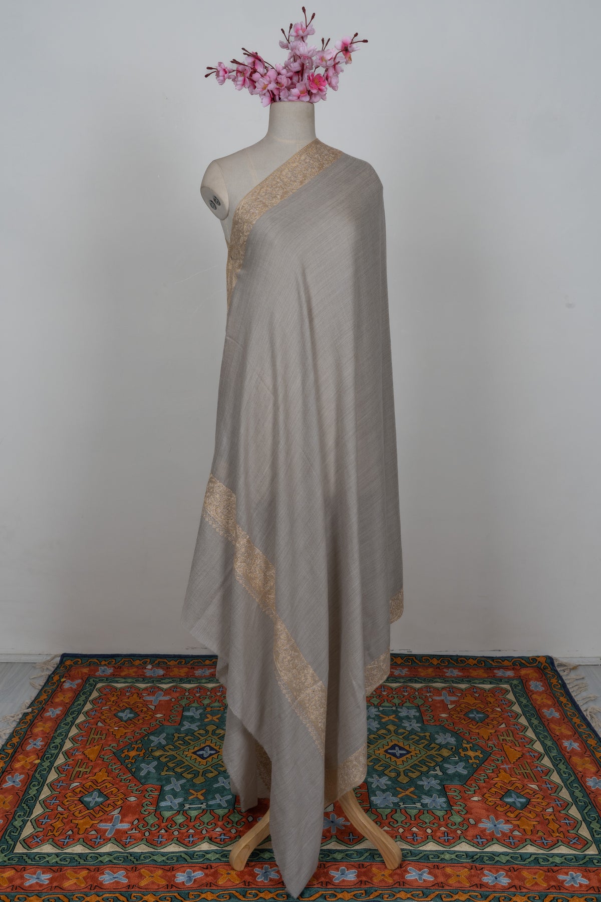 Silver Sand Classic: Merino wool 2.5 Yards Sozni Hand Embroidered