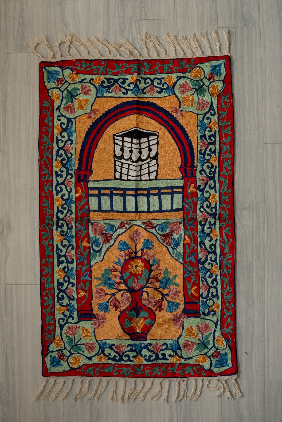 Amber Garden Arch: Hand Embroidered Jainimaz (Prayer Mat)