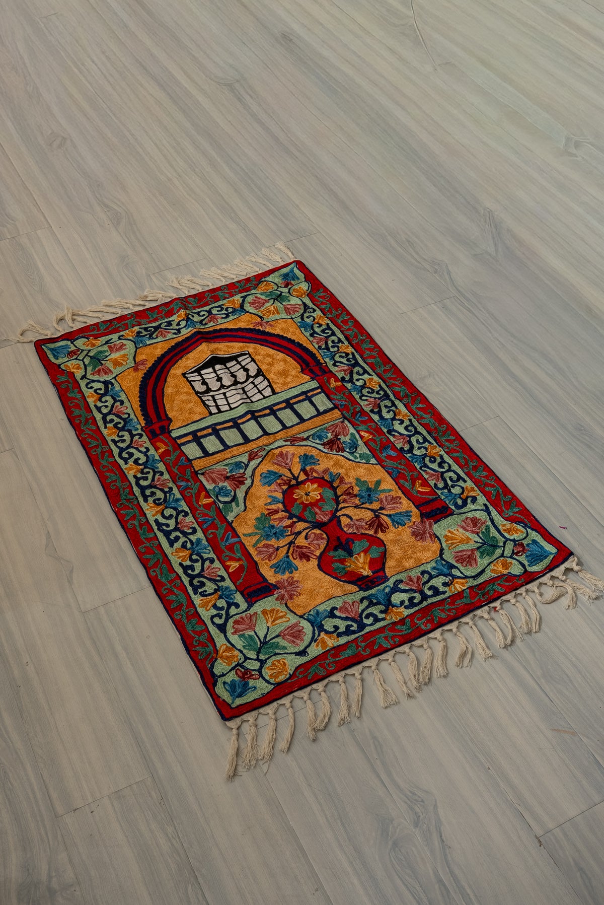 Amber Garden Arch: Hand Embroidered Jainimaz (Prayer Mat)
