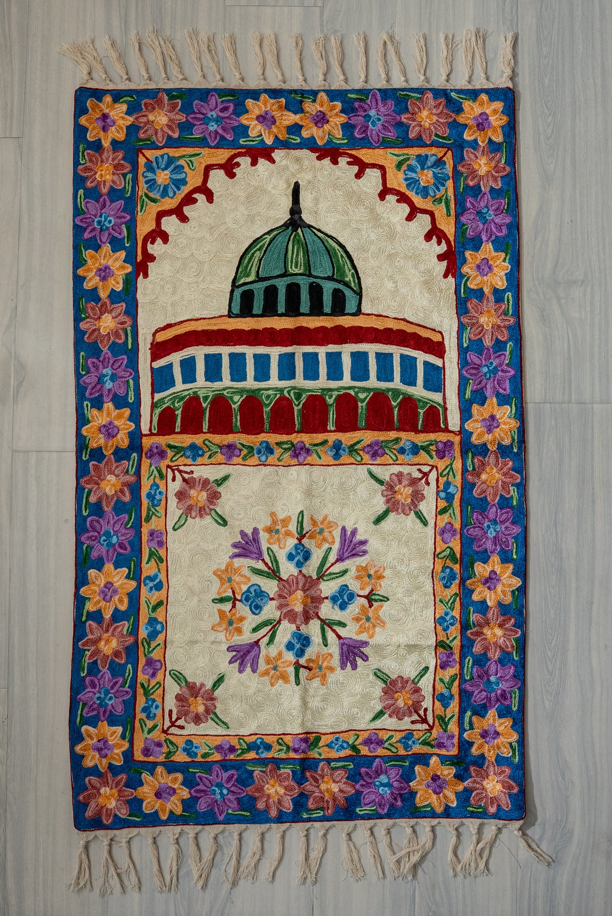 Floral Dome Radiance: Hand Embroidered Jainimaz (Prayer Mat)