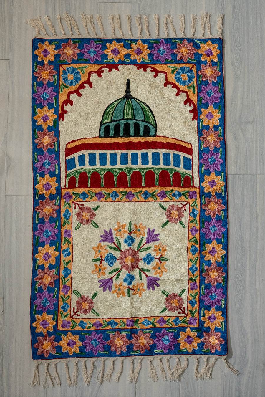 Floral Dome Radiance: Hand Embroidered Jainimaz (Prayer Mat)