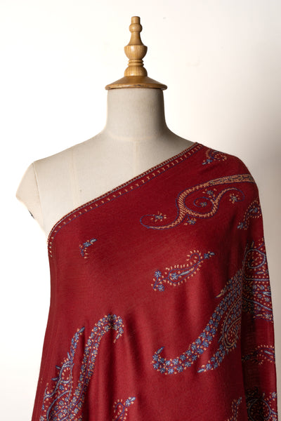 2.5 Yards | Shafaq-e-Tabassum — Sozni Hand-Embroidered Shawl in Deep Cocoa with Paisley Medallions (Copy)