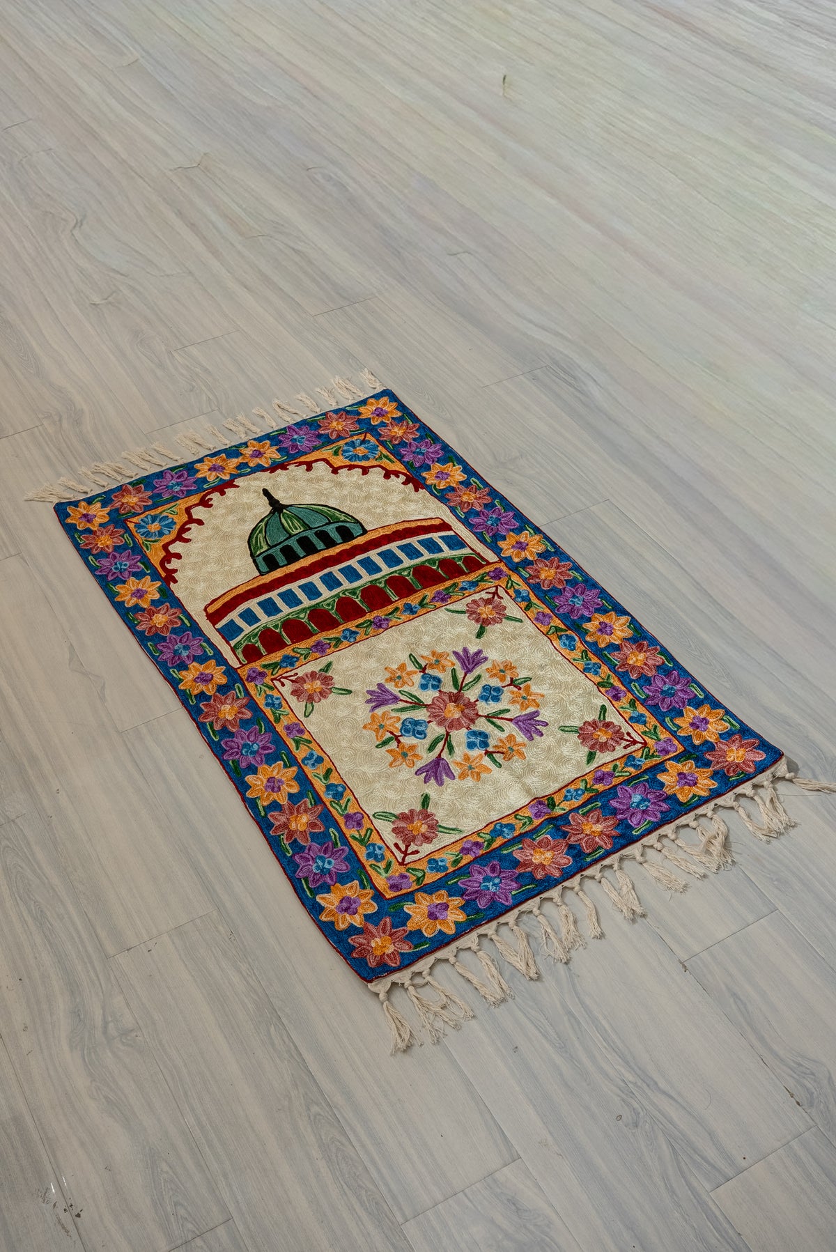 Floral Dome Radiance: Hand Embroidered Jainimaz (Prayer Mat)