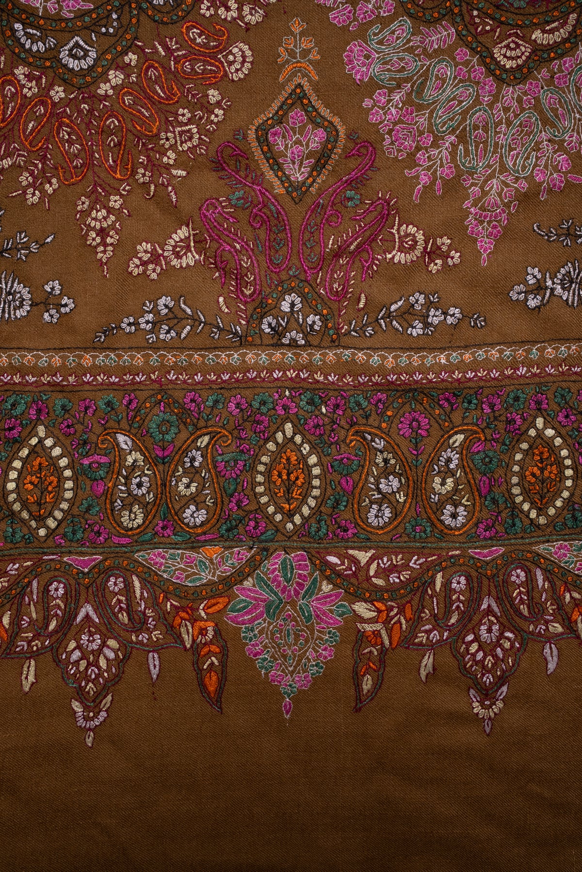 Heritage Amber Garden: Pure Pashmina Sozni Hand Embroidered 2.5 Yards Shawl