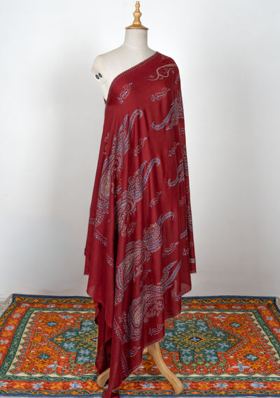 2.5 Yards | Shafaq-e-Tabassum — Sozni Hand-Embroidered Shawl in Deep Cocoa with Paisley Medallions (Copy)