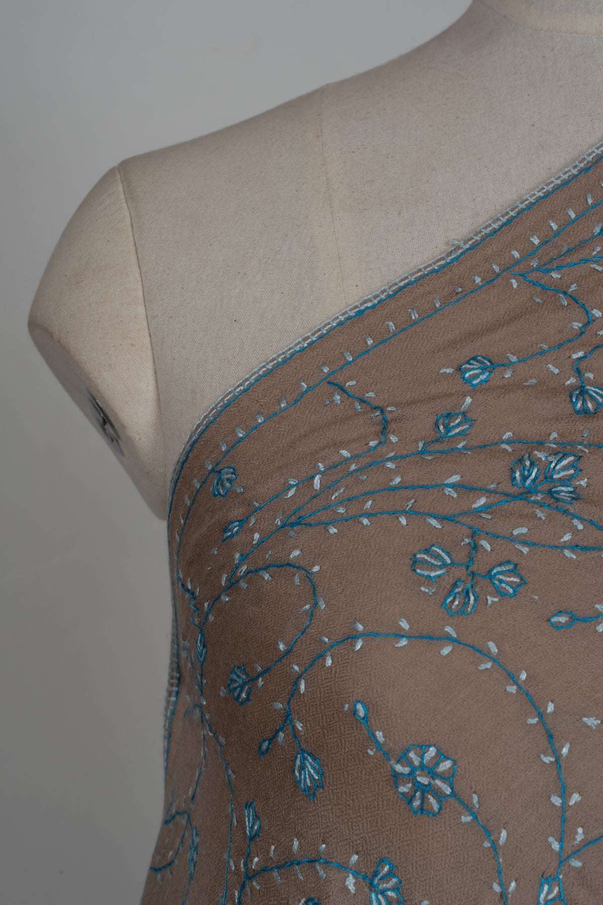 Desert Bloom Teal: Merino wool 2.5 Yards Sozni Hand Embroidered Shawl