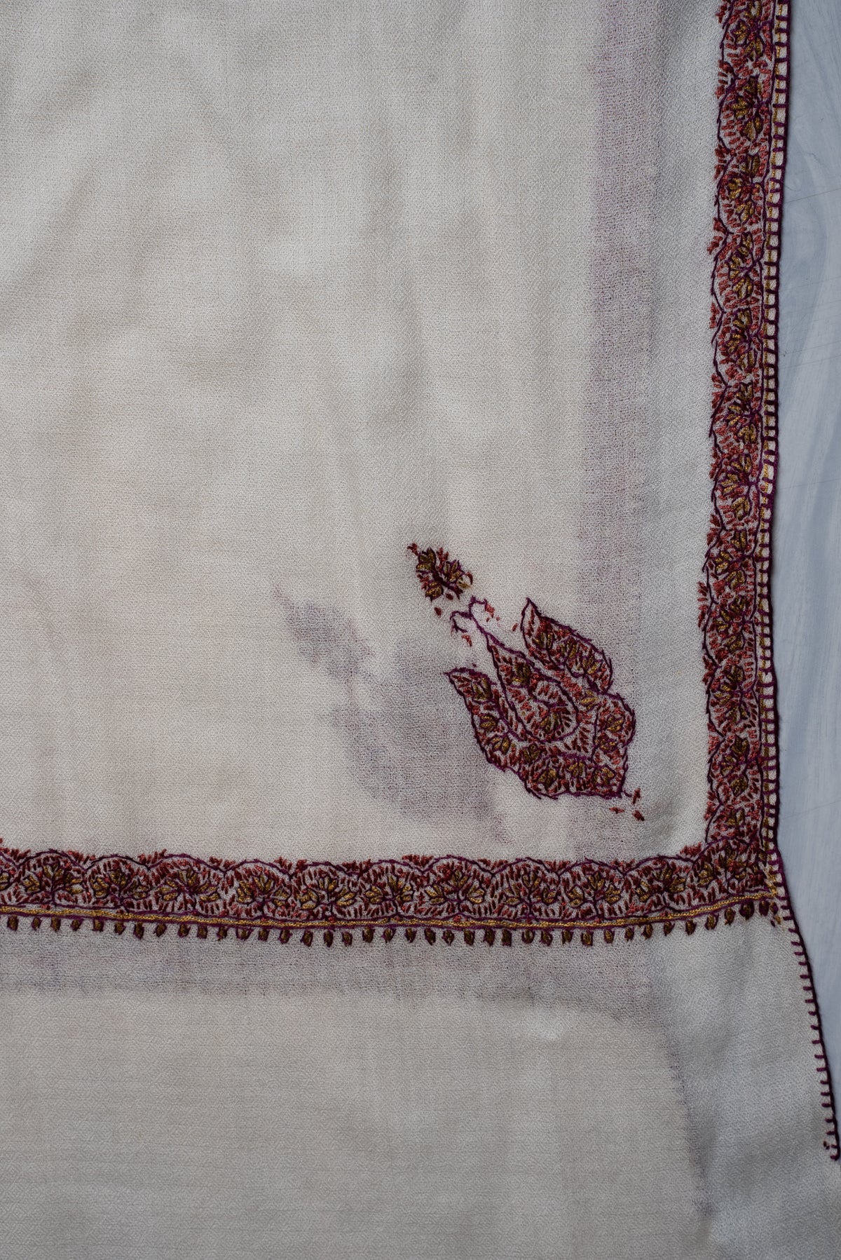 Ivory Minimal Border Grace: Merino Wool Hand Embroidered 2.5 Yards Shawl