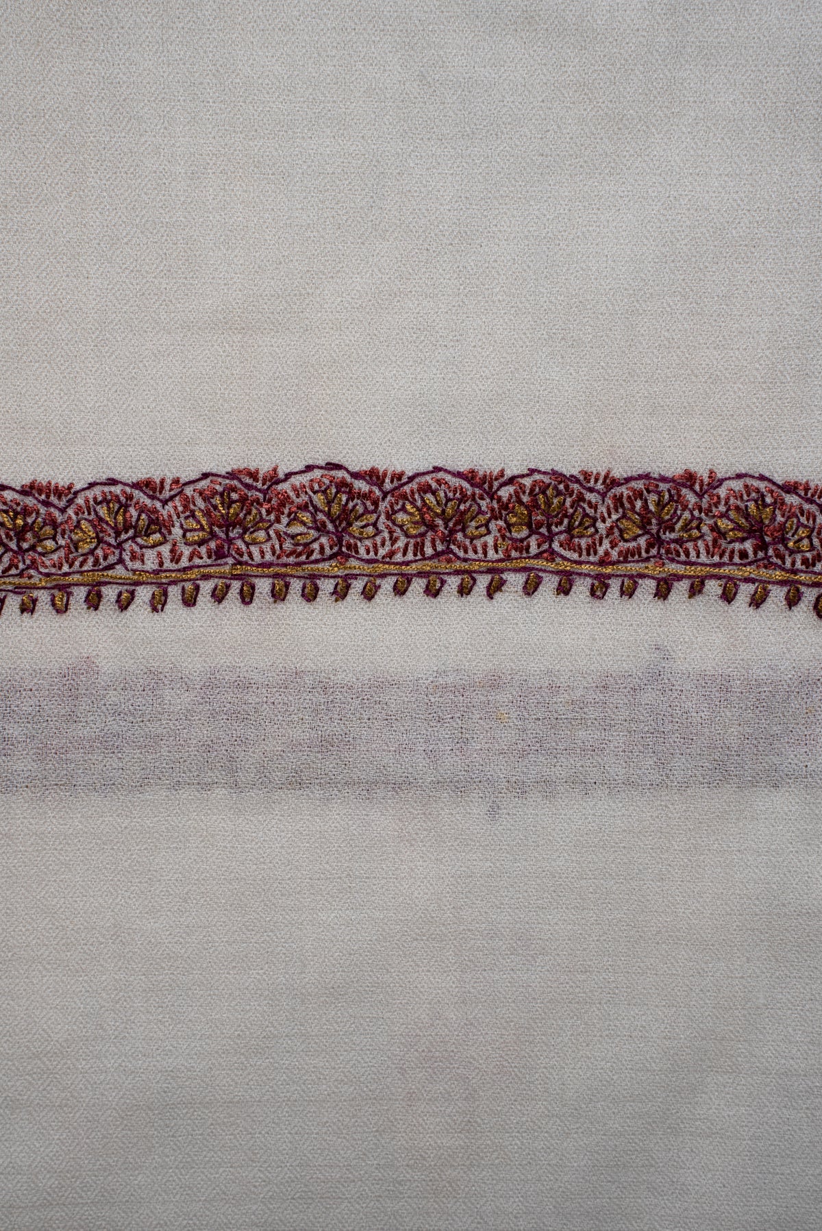 Ivory Minimal Border Grace: Merino Wool Hand Embroidered 2.5 Yards Shawl