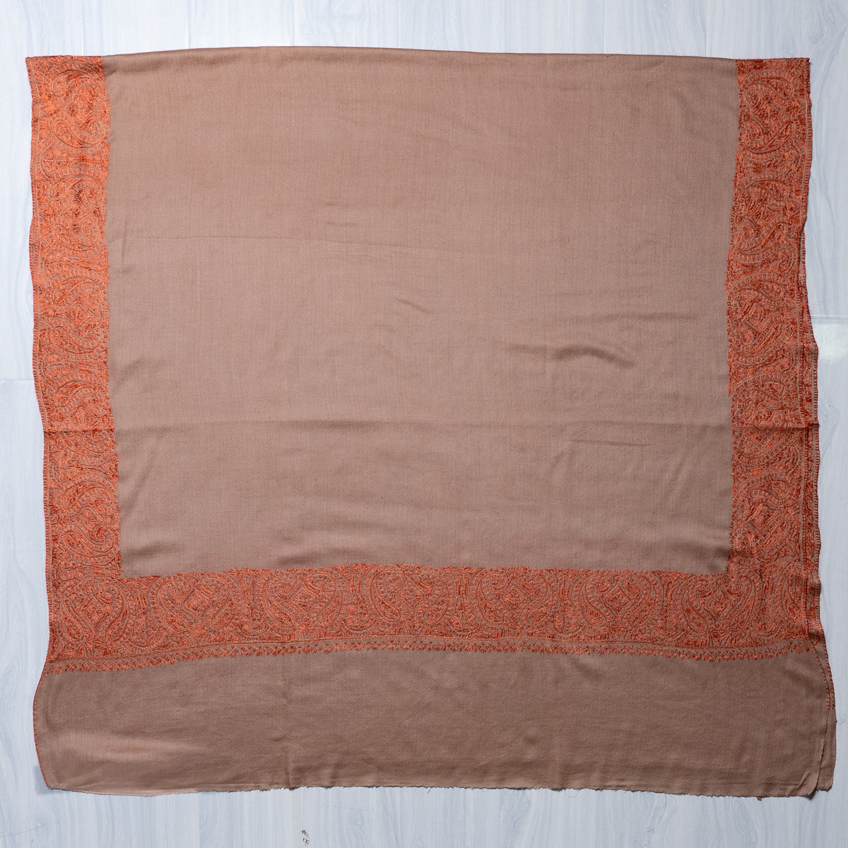 Desert Blush Paisley Edge: Merino Wool Hand Embroidered 2.5 Yards Shawl