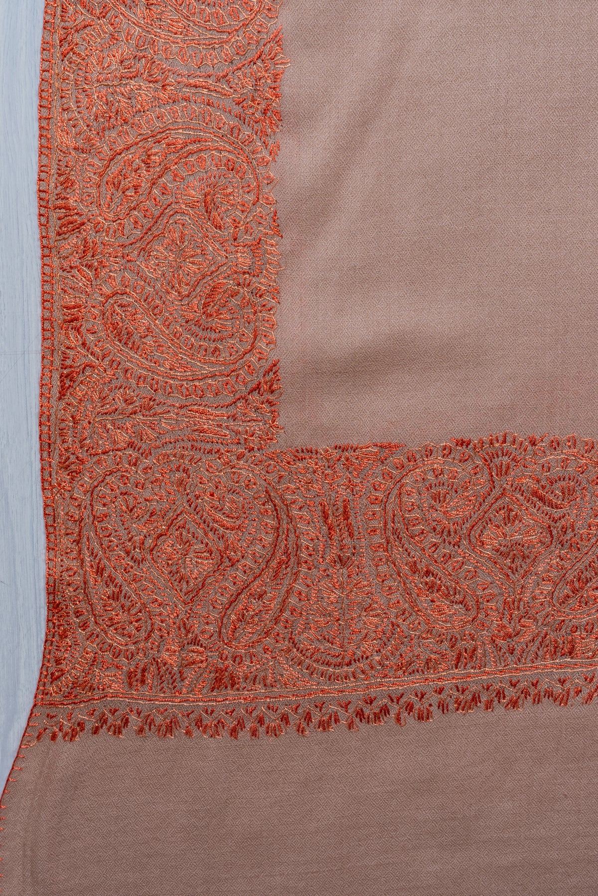 Desert Blush Paisley Edge: Merino Wool Hand Embroidered 2.5 Yards Shawl