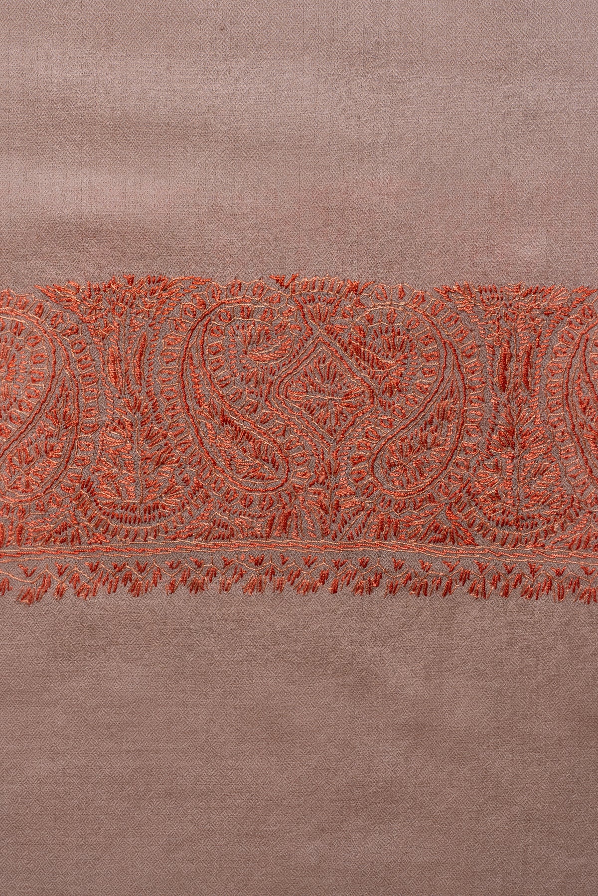 Desert Blush Paisley Edge: Merino Wool Hand Embroidered 2.5 Yards Shawl