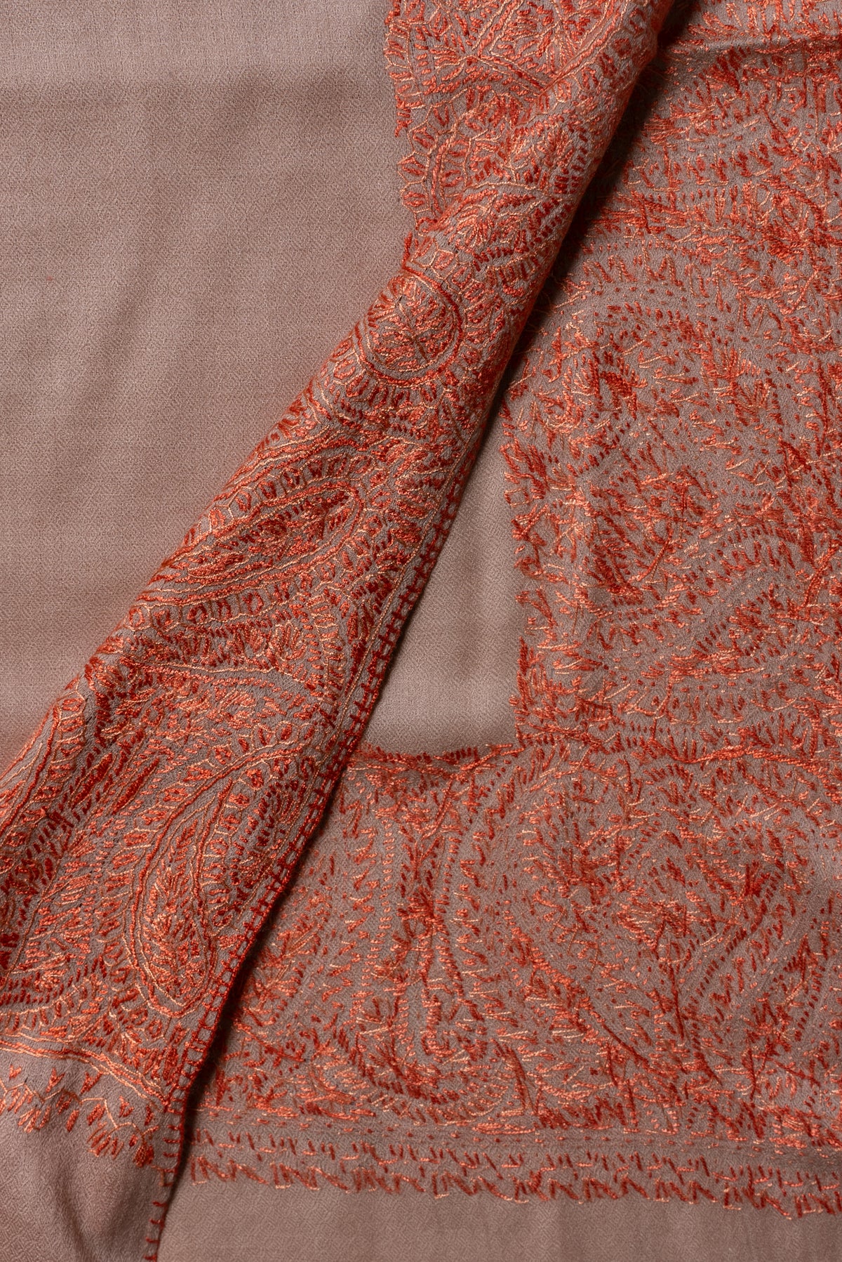 Desert Blush Paisley Edge: Merino Wool Hand Embroidered 2.5 Yards Shawl