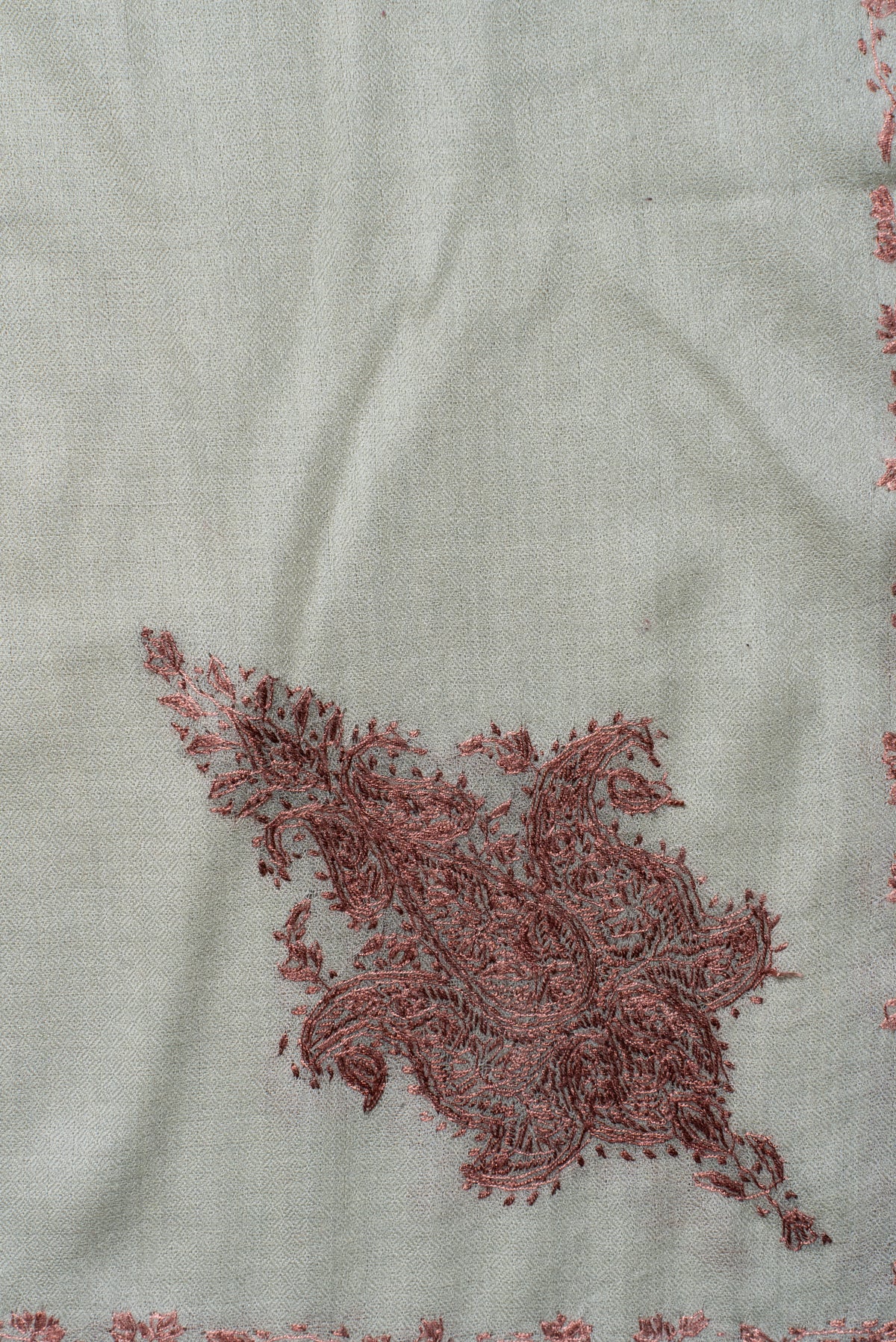 Sage Meadow Dual Tone: Merino Wool Hand Embroidered 2.5 Yards Shawl