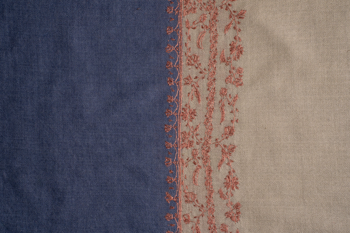 Sage Meadow Dual Tone: Merino Wool Hand Embroidered 2.5 Yards Shawl