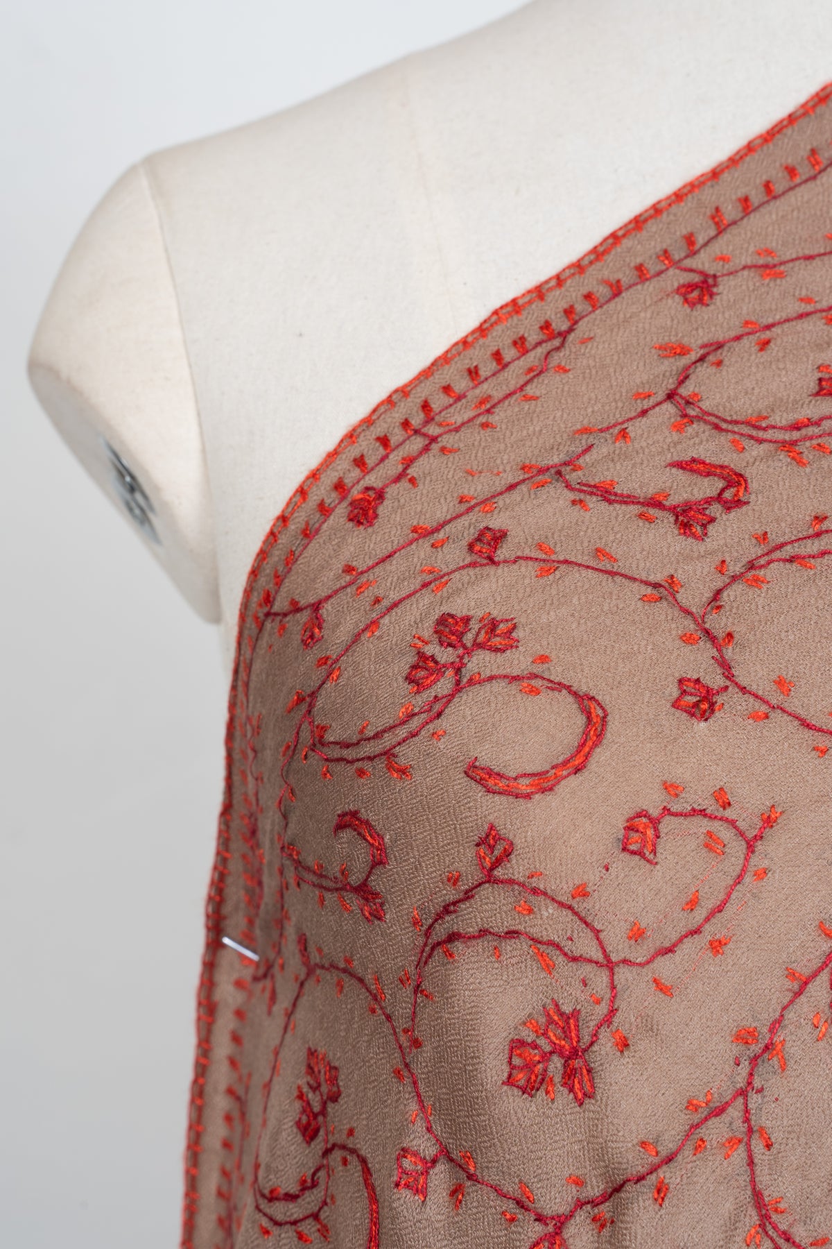 Rosewood Whisper: Merino wool 2.5 Yards Sozni Hand Embroidered Shawl