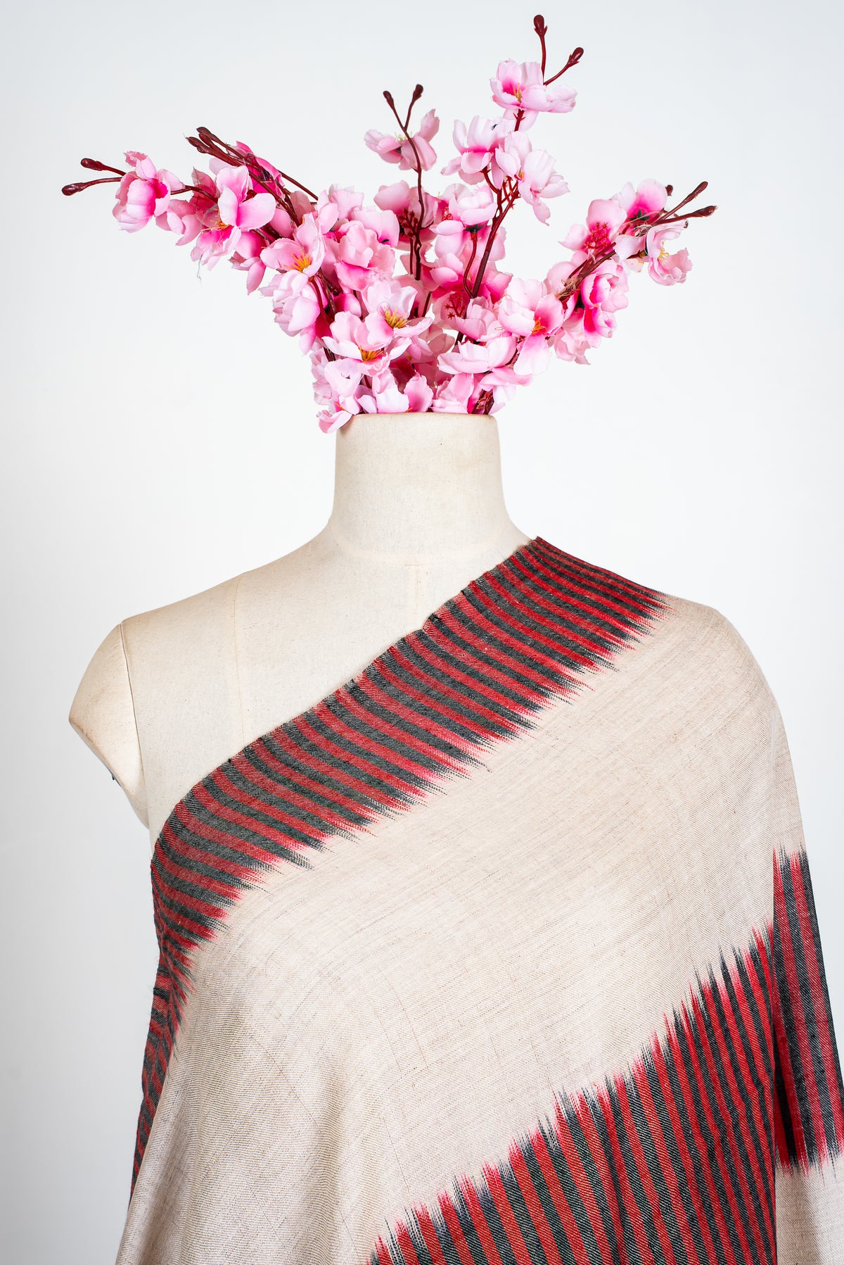 Crimson Rhythm: Pure Pashmina Ikat Shawl
