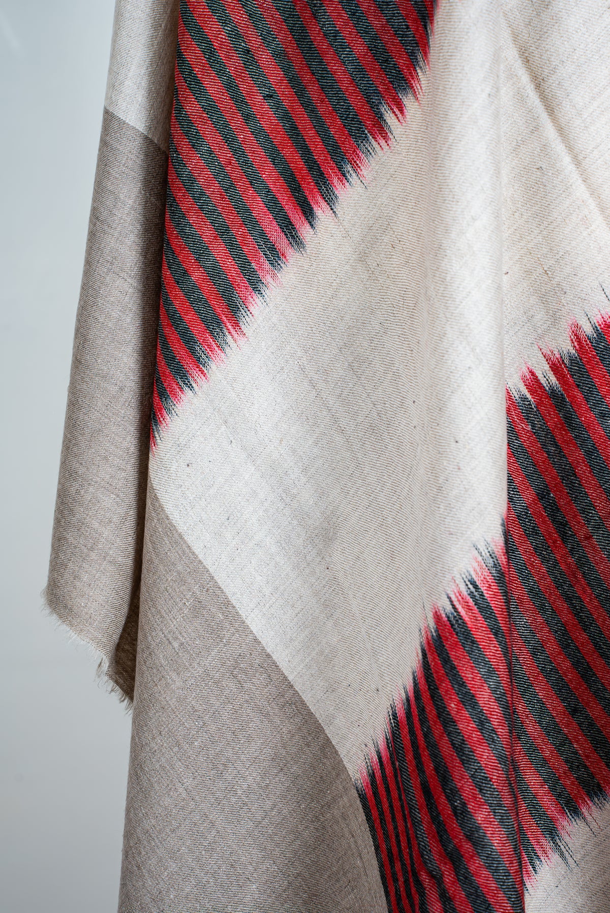 Crimson Rhythm: Pure Pashmina Ikat Shawl