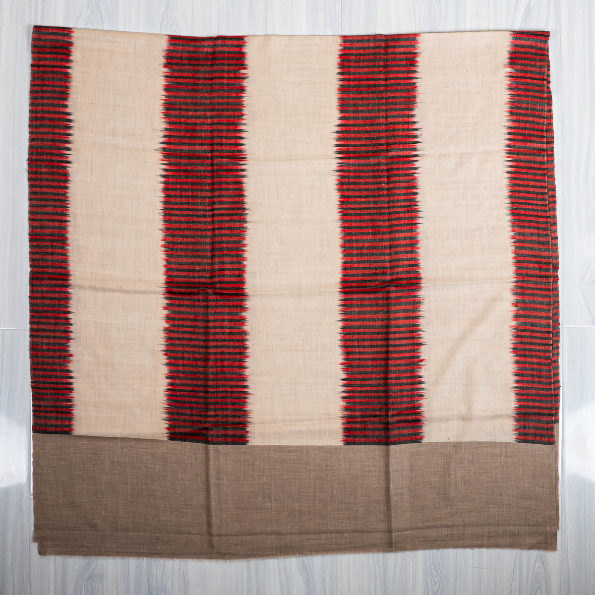 Crimson Rhythm: Pure Pashmina Ikat Shawl