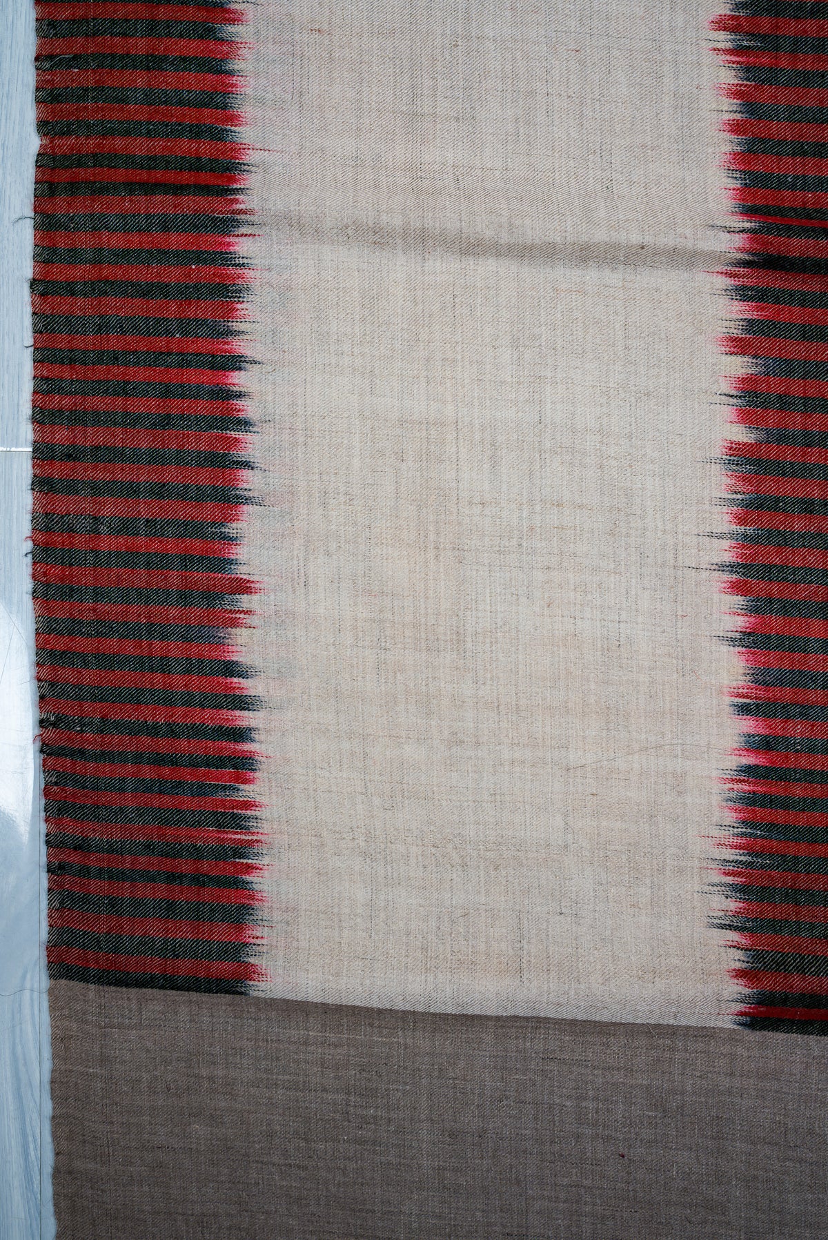 Crimson Rhythm: Pure Pashmina Ikat Shawl