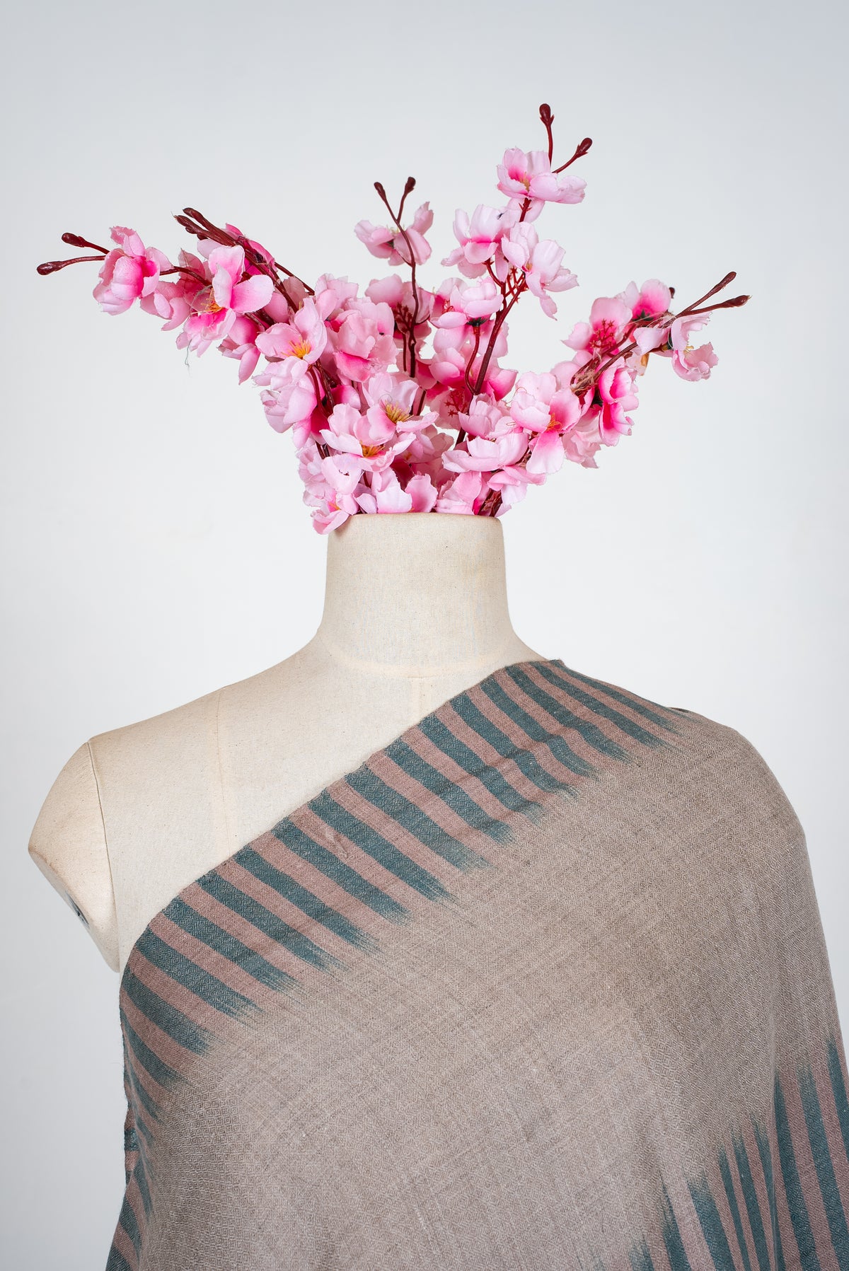 Teal Whisper Lines: Pure Pashmina Ikat Shawl