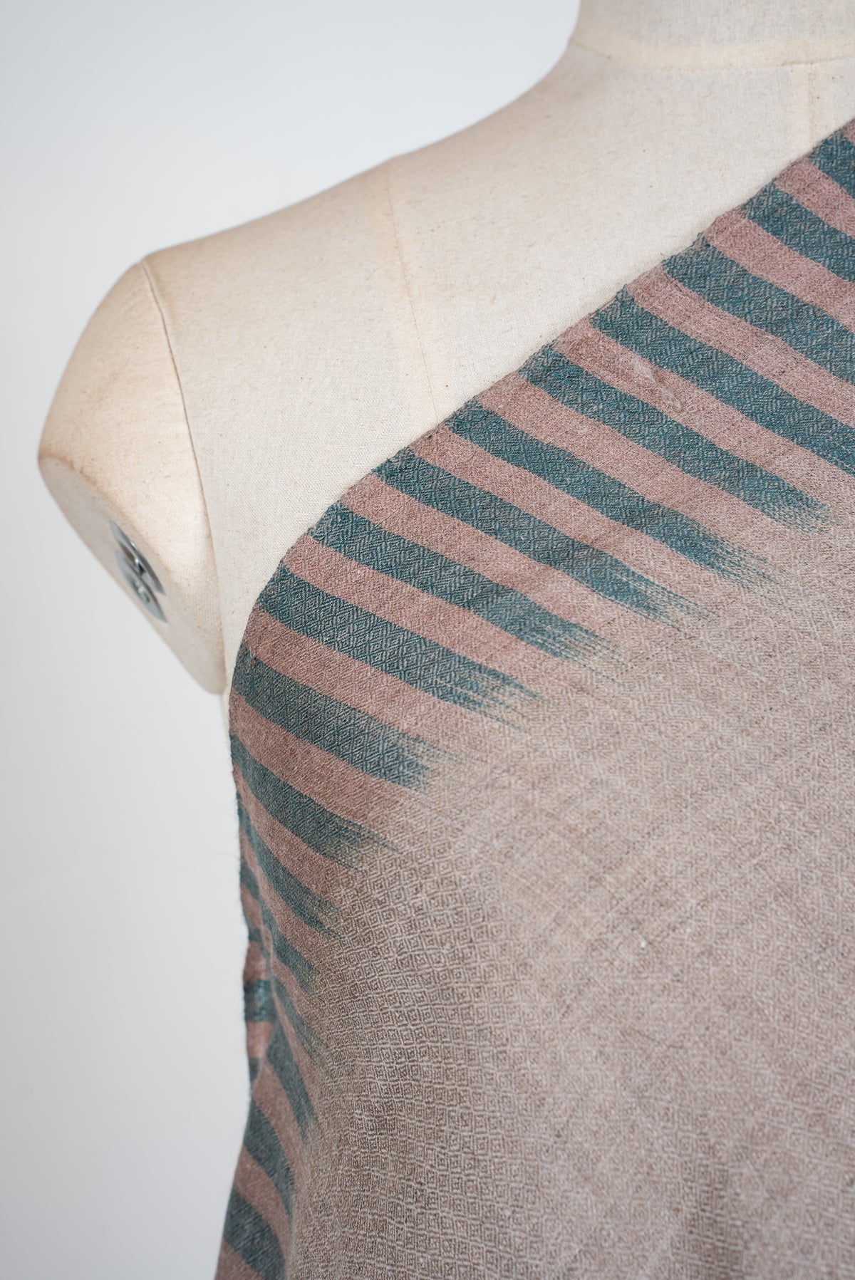 Teal Whisper Lines: Pure Pashmina Ikat Shawl