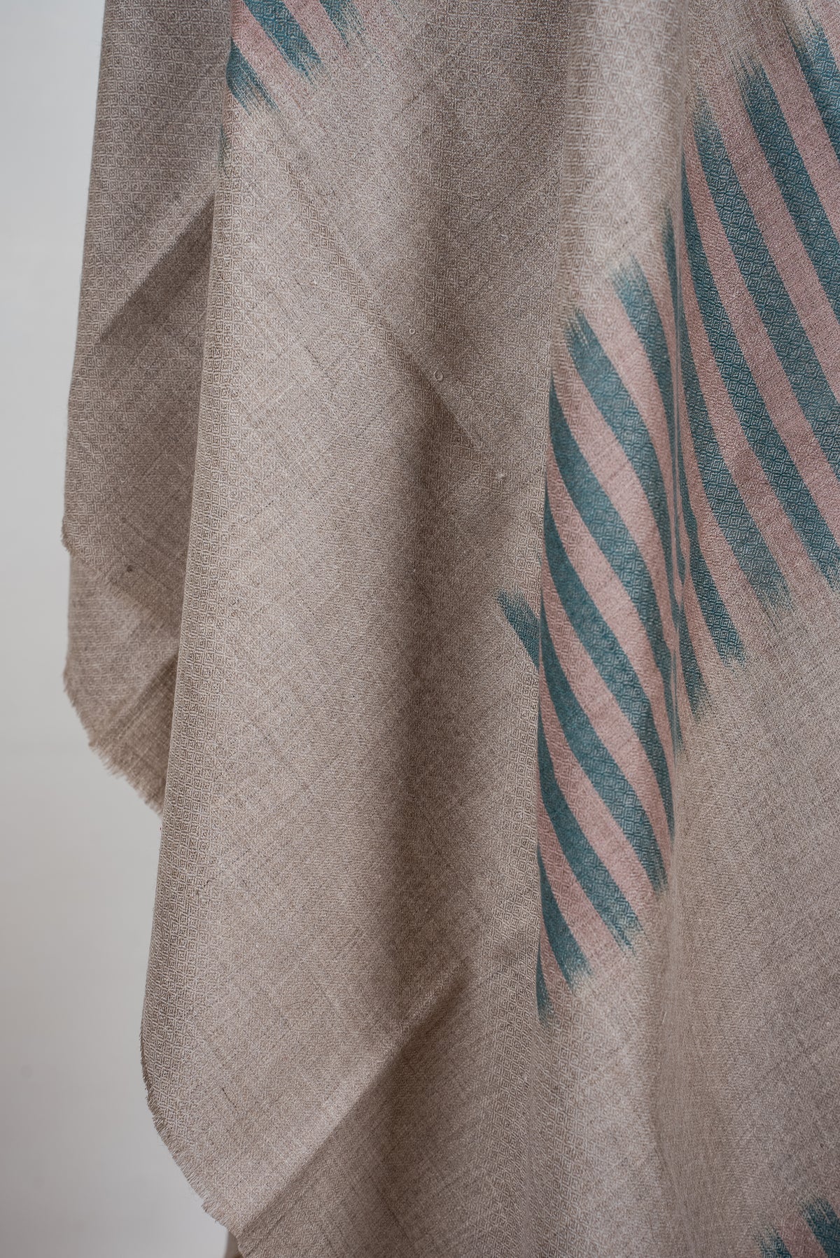Teal Whisper Lines: Pure Pashmina Ikat Shawl