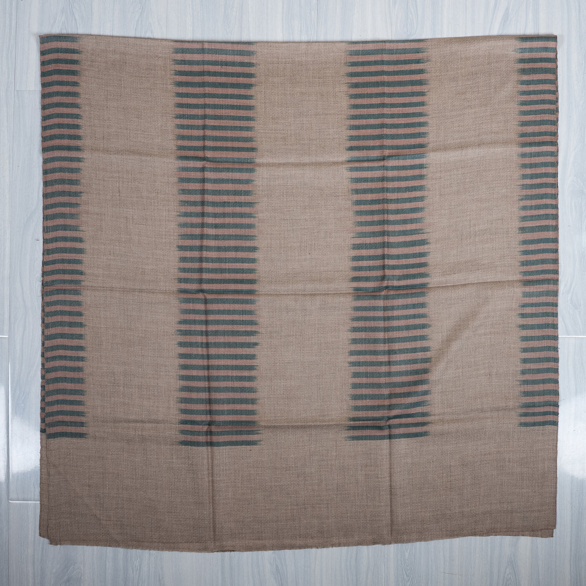 Teal Whisper Lines: Pure Pashmina Ikat Shawl