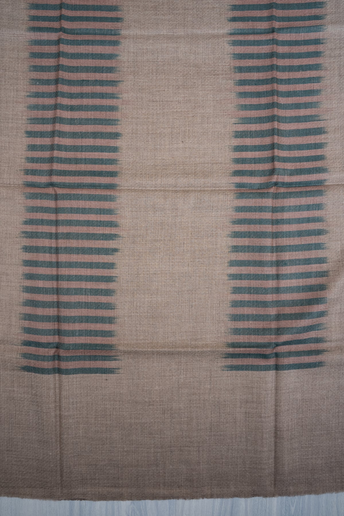 Teal Whisper Lines: Pure Pashmina Ikat Shawl
