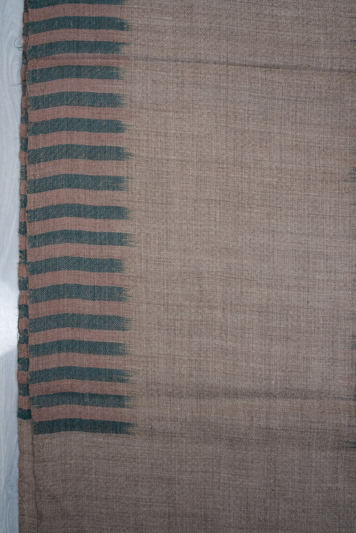 Teal Whisper Lines: Pure Pashmina Ikat Shawl