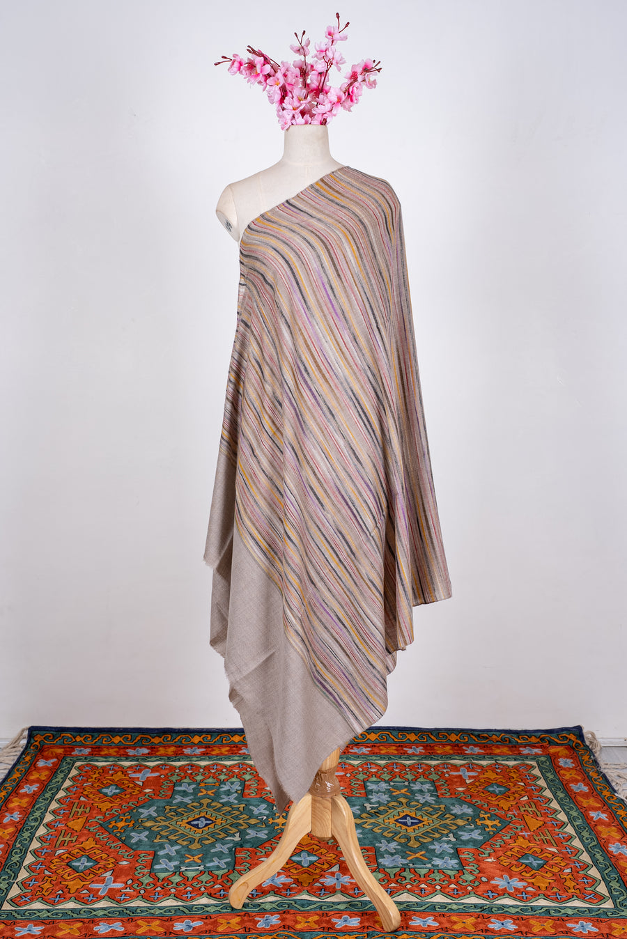 Soft Prism Strata: Pure Pashmina Ikat Shawl