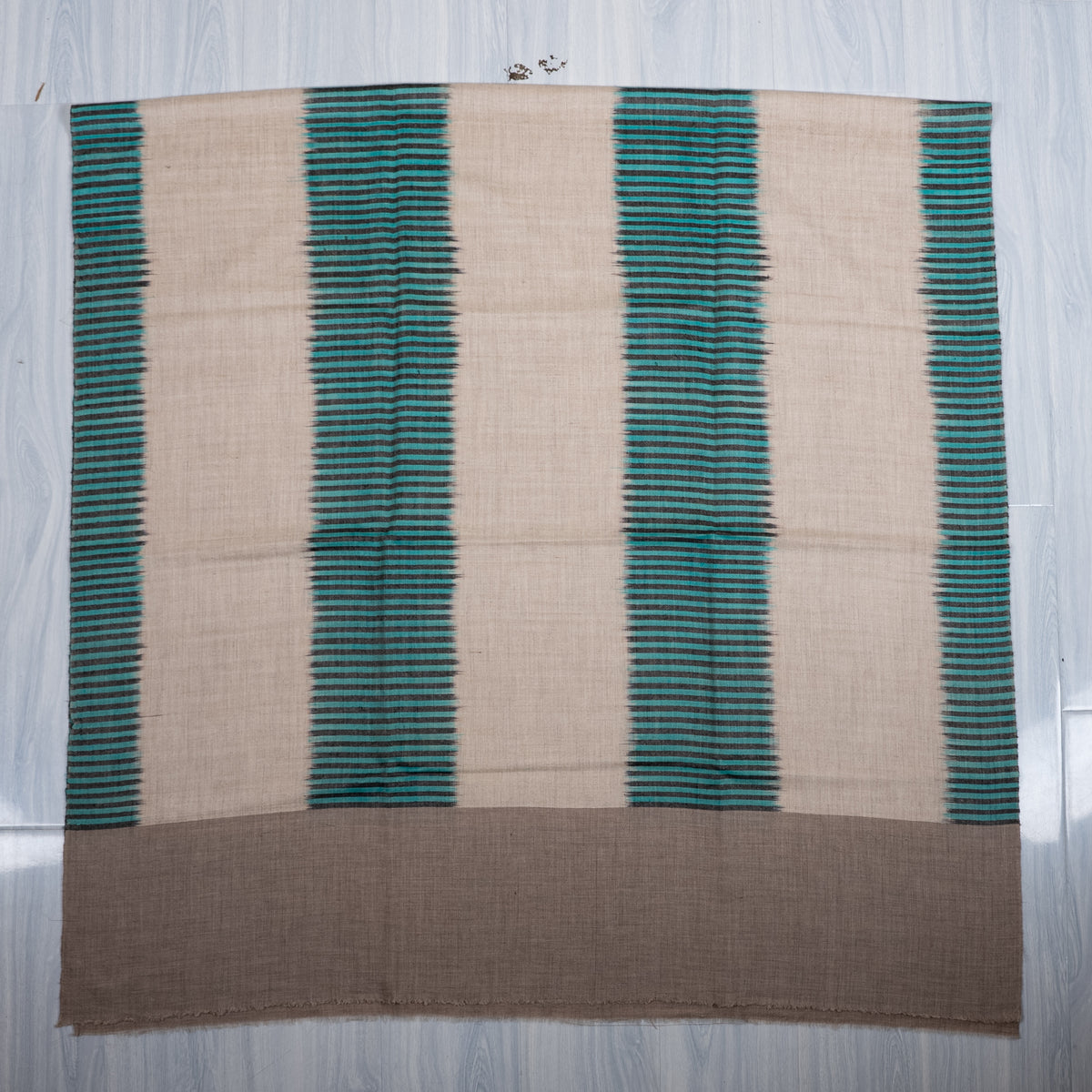 Turquoise Tide Flow: Pure Pashmina Ikat Shawl