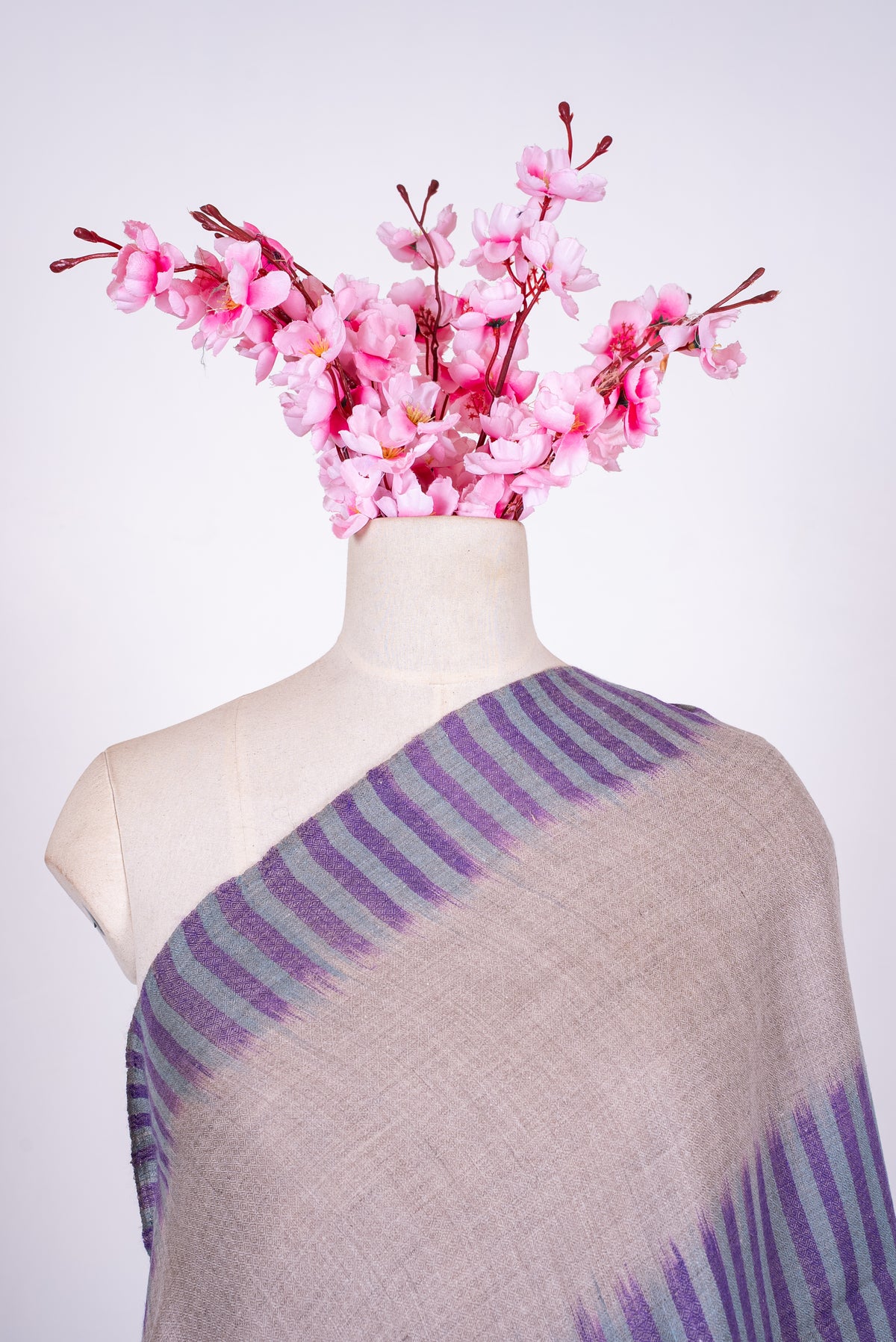 Lavender Dusk Lines: Pure Pashmina Ikat Shawl