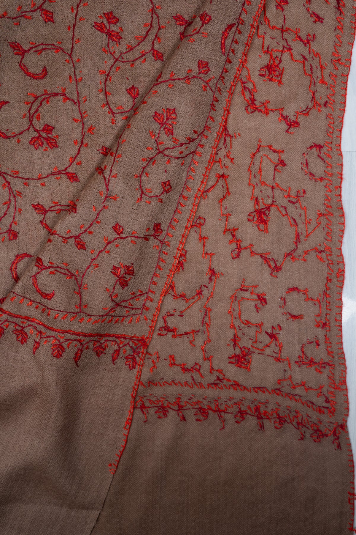 Rosewood Whisper: Merino wool 2.5 Yards Sozni Hand Embroidered Shawl