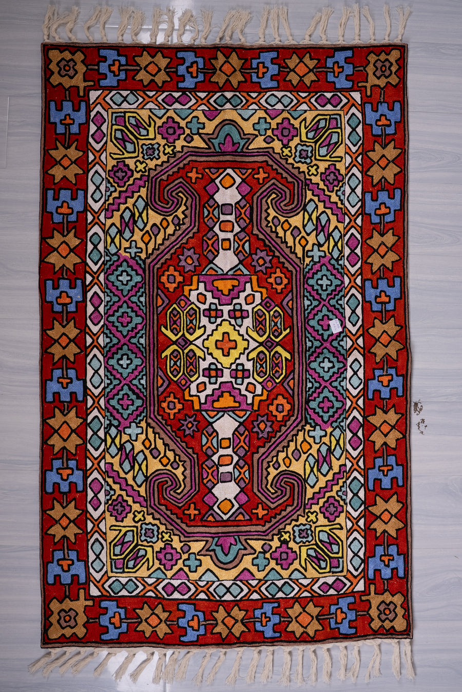 2.5ft x 4ft Royal Mosaic Heritage: Hand Aari Embroidered chain stitch rug