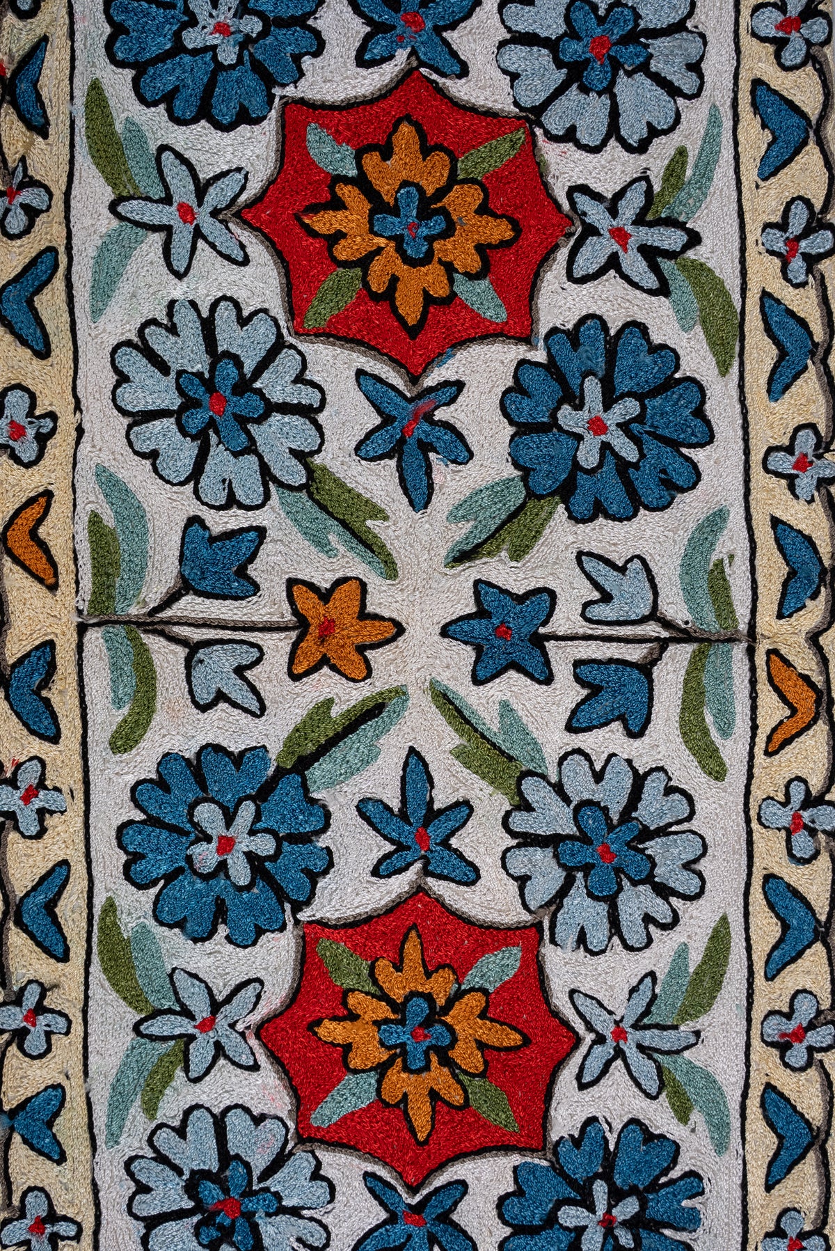 4ft x 1ft Azure Blossom Pathway: Hand Aari Embroidered chain stitch rug