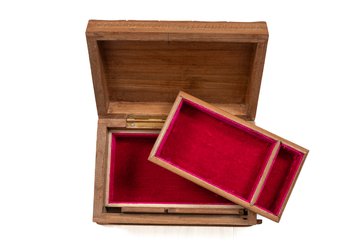 8" x 5" x3" Verdant Vine Heritage: Hand Carved Walnut Wood Wooden Box