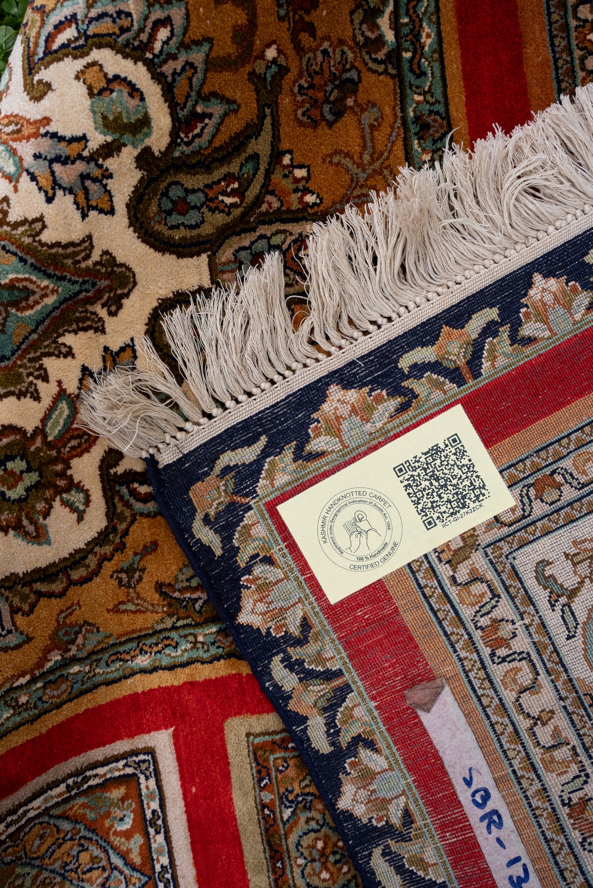 2.5ft x 4ft Imperial Crimson Panel Legacy: Hand Knotted Mulberry silk on silk Kashmiri Carpet