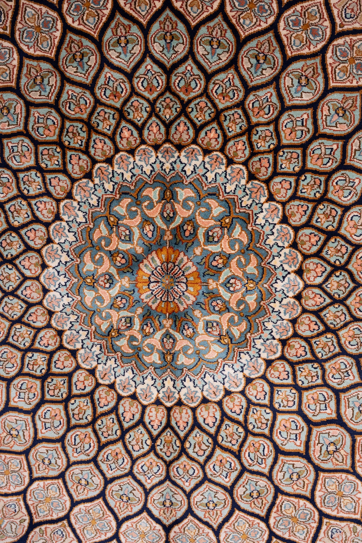 5ft x 3ft Sapphire Bloom Radiance: Hand Knotted Mulberry silk on silk Kashmiri Carpet