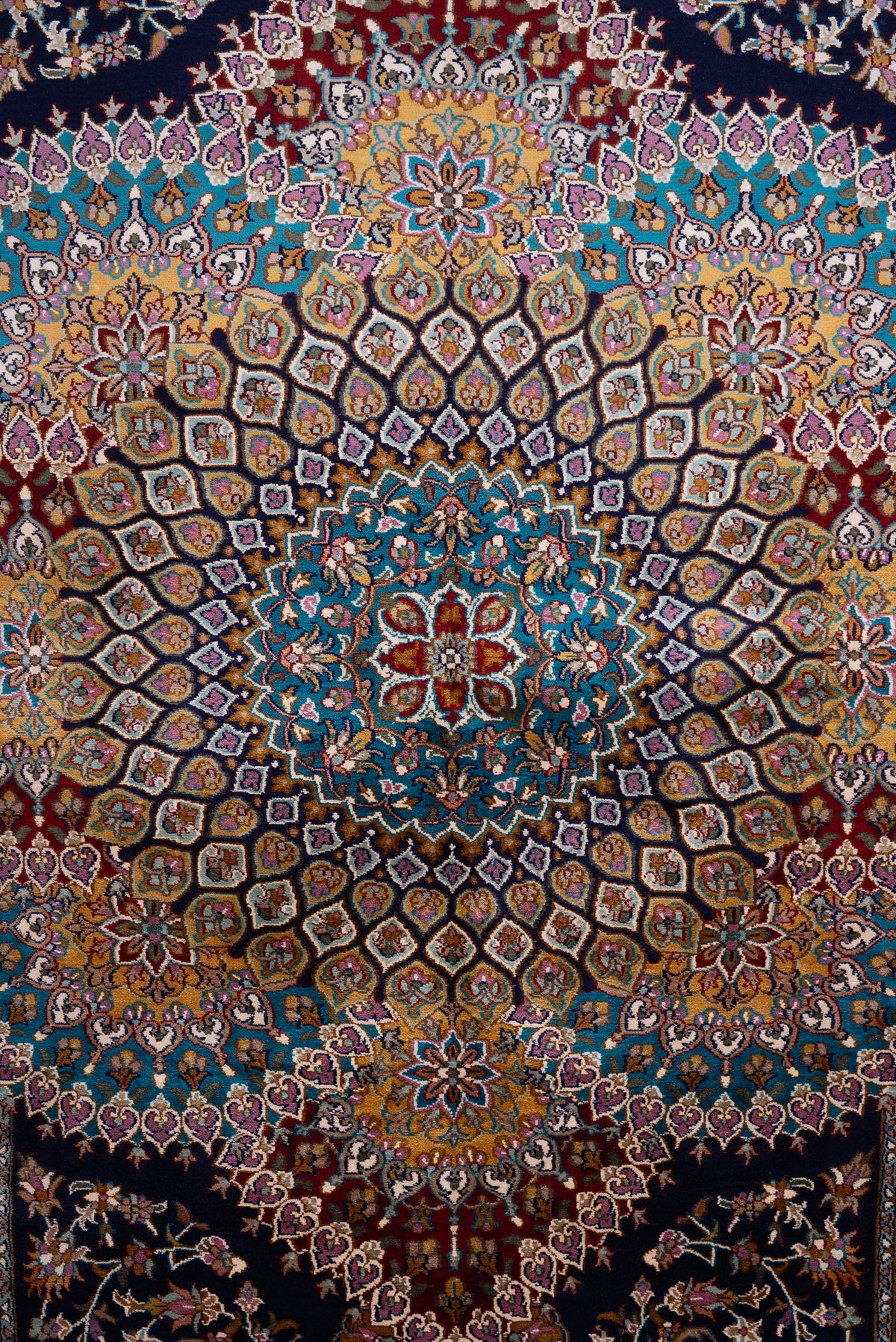 5ft x 3ft Regal Medallion Harmony: Hand Knotted Mulberry silk on silk Kashmiri Carpet