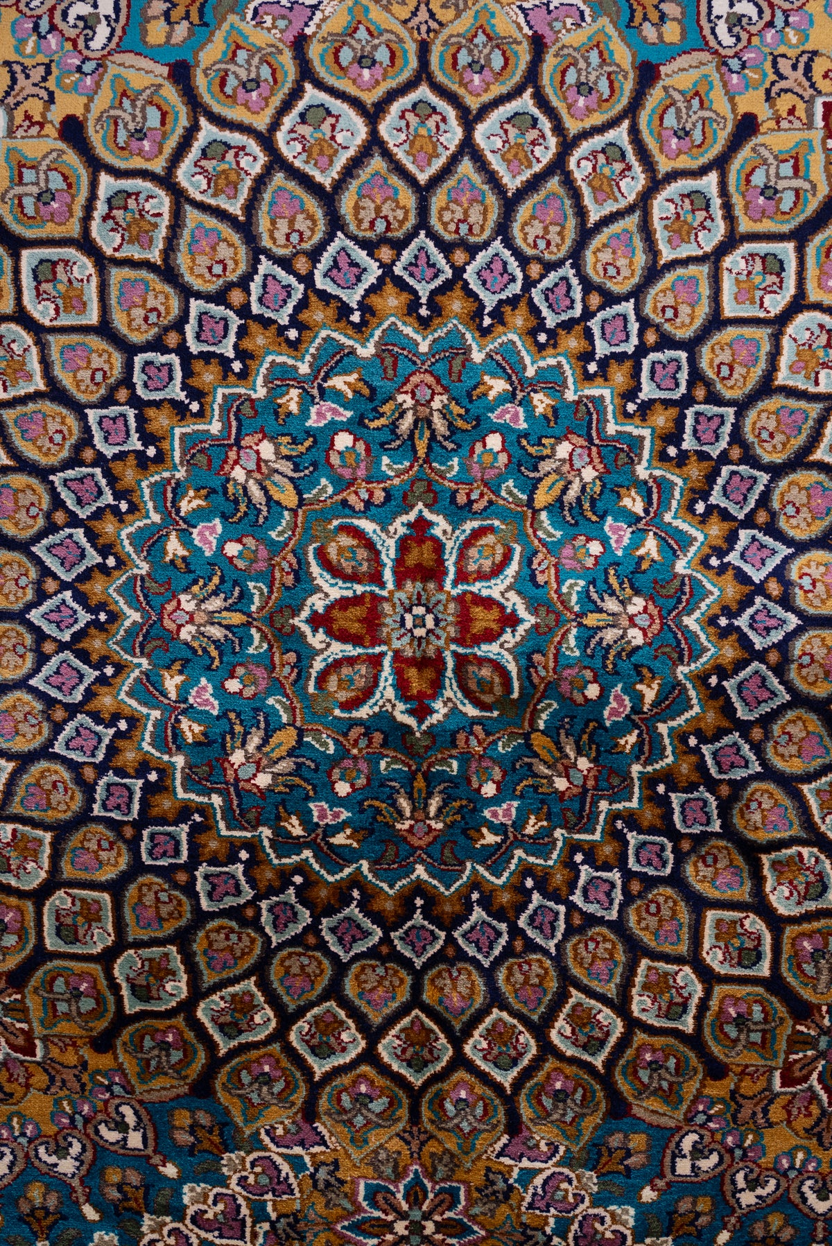 5ft x 3ft Regal Medallion Harmony: Hand Knotted Mulberry silk on silk Kashmiri Carpet