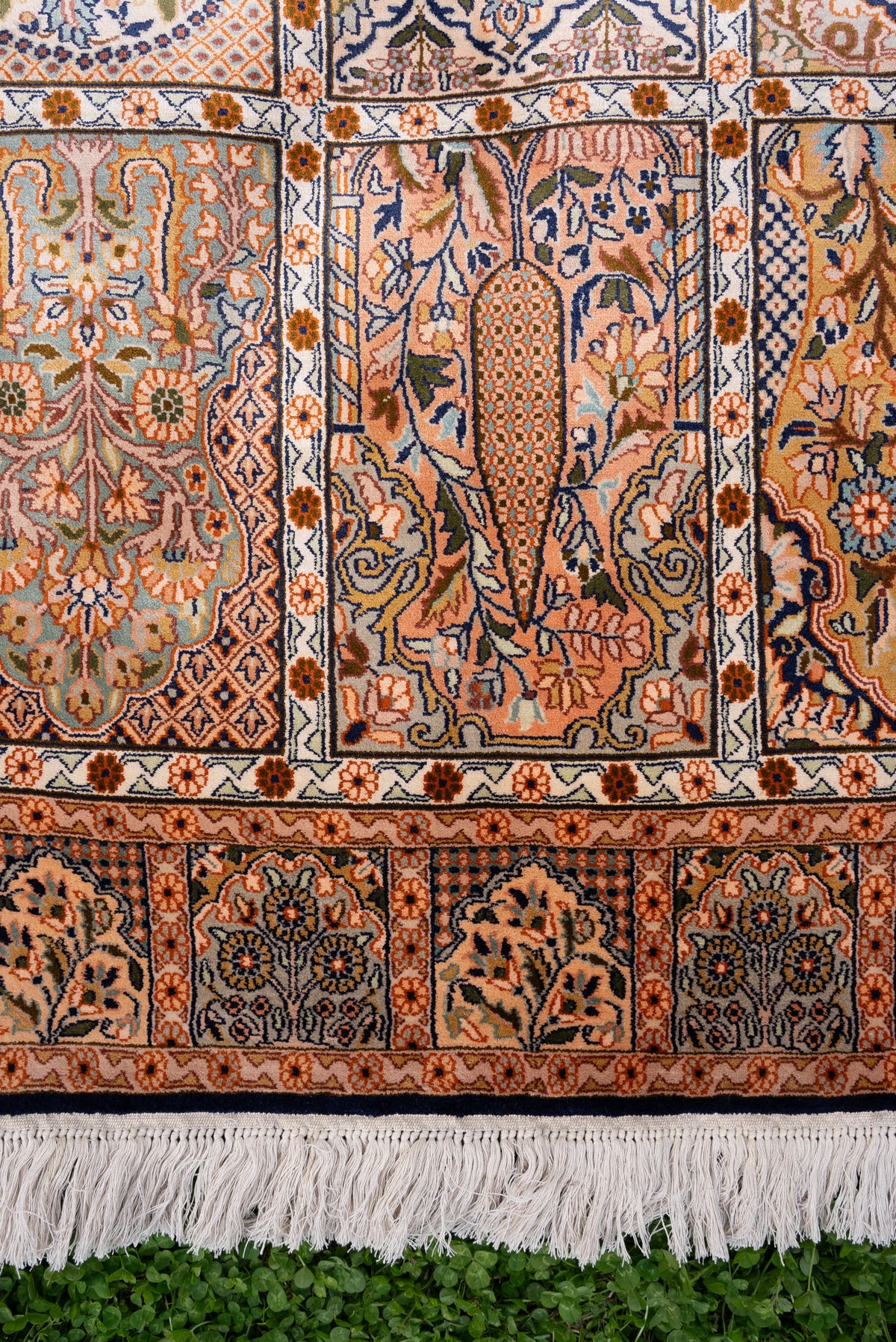 5ft x 3ft Classic Garden Panel Tapestry: Hand Knotted Mulberry silk on silk Kashmiri Carpet
