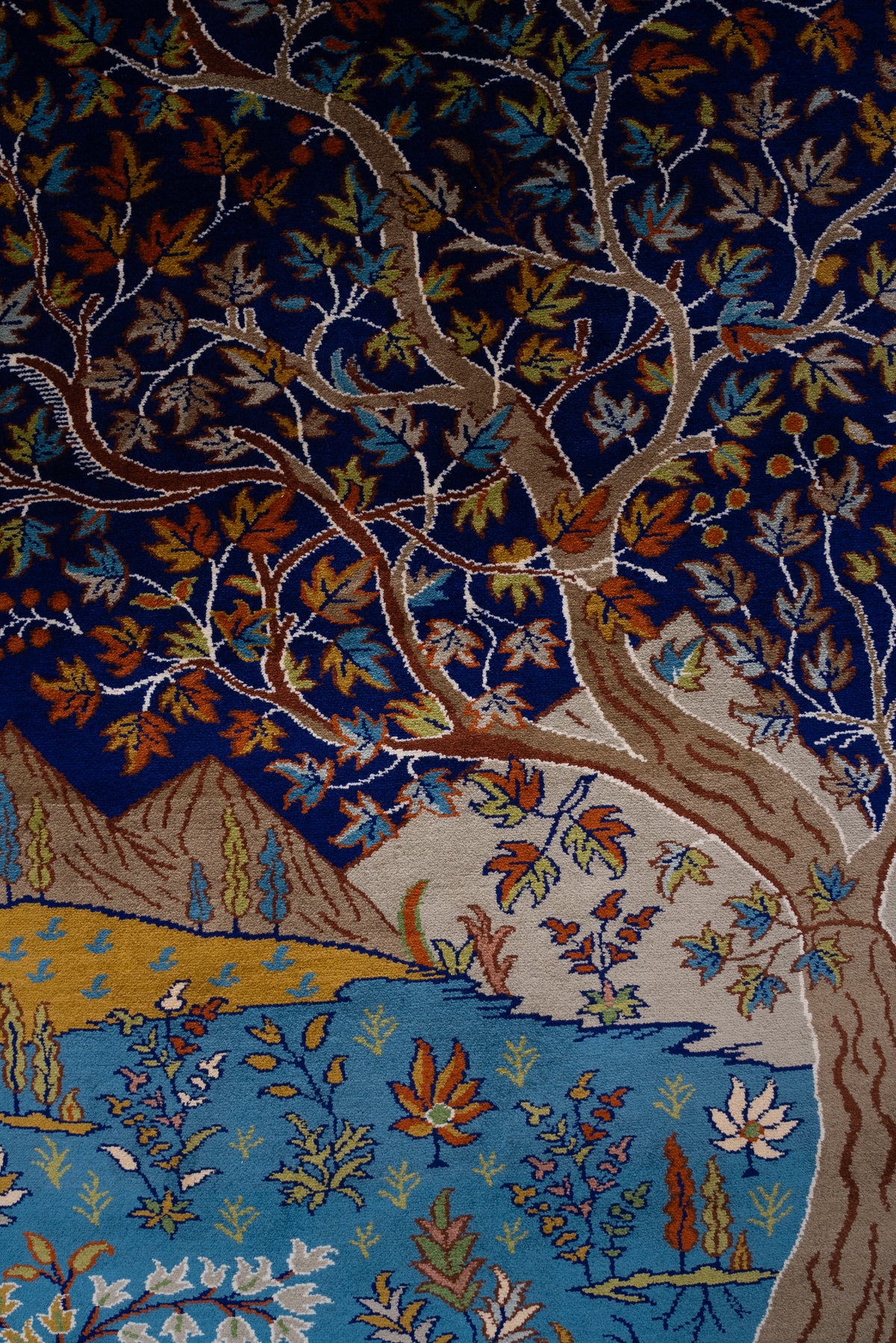 2.5ft x 4ft Enchanted Tree of Life: Hand Knotted Mulberry silk on silk Kashmiri Carpet