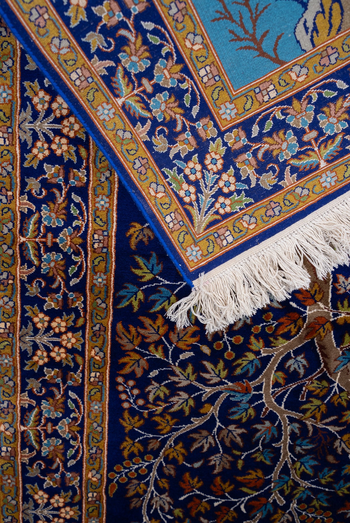 2.5ft x 4ft Enchanted Tree of Life: Hand Knotted Mulberry silk on silk Kashmiri Carpet