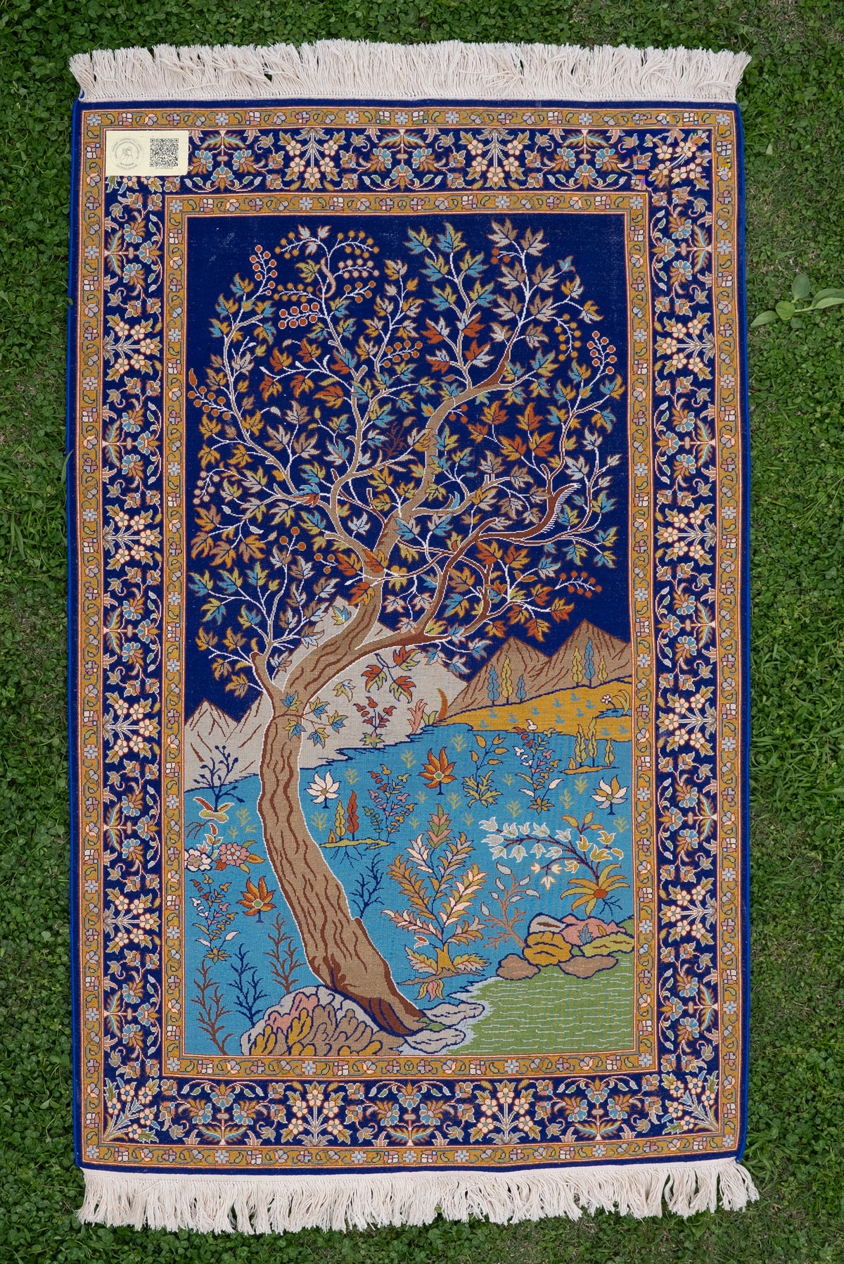 2.5ft x 4ft Enchanted Tree of Life: Hand Knotted Mulberry silk on silk Kashmiri Carpet
